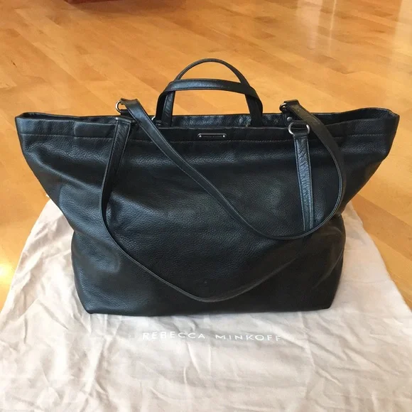 REBECCA MINKOFF | Large Black Leather Tote / Weekender Bag - Picture 5 of 16
